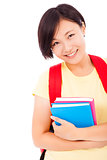 closeup of Young asian student girl with book