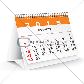 August 2015 desk calendar - vector
