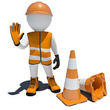 3d worker and traffic cones