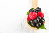 Forest berries in wooden spoon