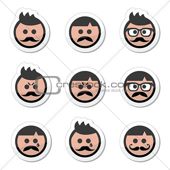 Man with moustache or mustache, avatar vector labels set