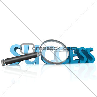 Magnifying glass with blue success word