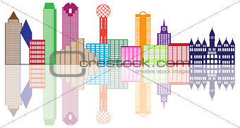 Dallas City Skyline Color Outline Illustration
