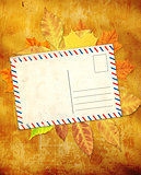 Grunge background with autumn leaves 