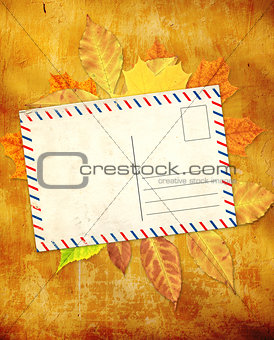 Grunge background with autumn leaves 