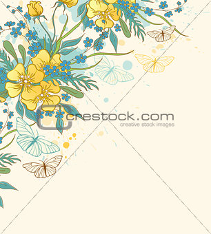 Yellow flowers and butterflies