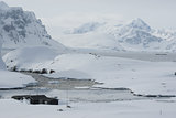 Antarctic station in the winter.