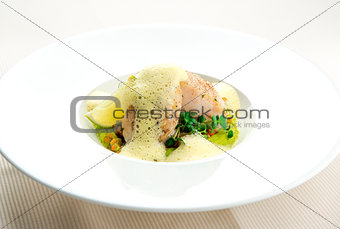 Sea bass fillet infused with sauce foam