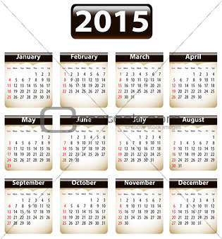 2015 English calendar