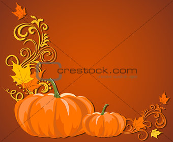 Brown autumn frame with pumpkin