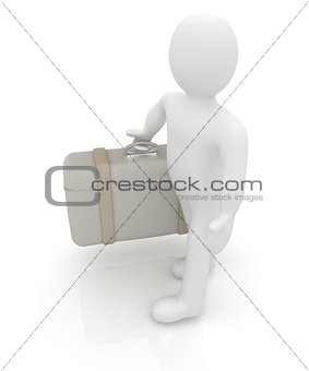 Leather suitcase for travel with 3d man 