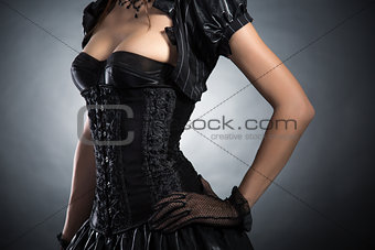 Close-up shot of an elegant woman in Victorian style corset 