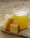 natural organic honey in the comb on a wooden background