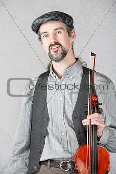 Cheerful Irish Fiddler with Instrument