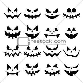 Scary Halloween pumpkin faces icons set