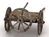 Old wagon cart with wooden wheels isolated  