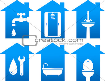 plumbing set of bathroom icons