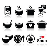 Soup in bowl, can and pot - food icon set
