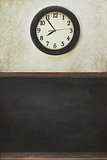 Clock and blackboard with distressed wall
