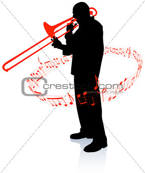 Trumpet Musician with Musical Notes