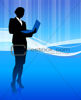 Businesswoman on Abstract Wave Background