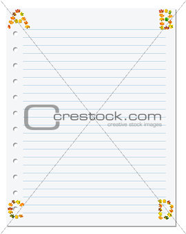 Notebook paper with letters A B C D in corner composed of autumn