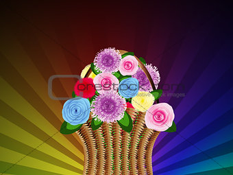 Basket of flowers on abstract background