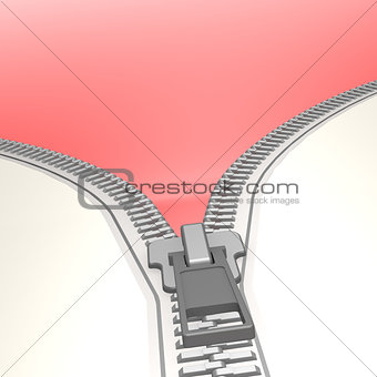 Isolated zipper with red background