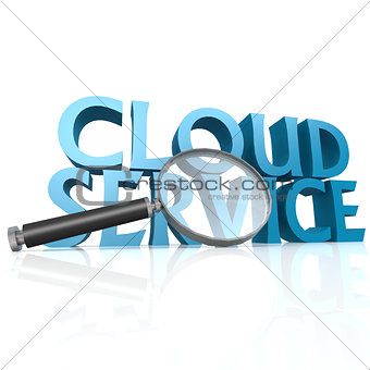 Magnifying glass with blue cloud service word