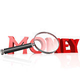 Magnifying glass with red money word