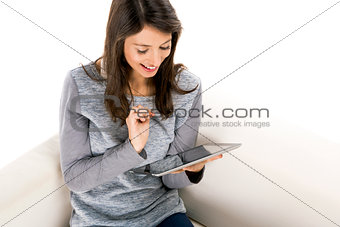 Woman working with a tablet