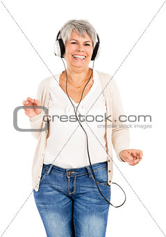 Elderly woman listen music