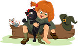Girl witch puts a black cat
