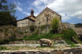 Haghbat church with a pig