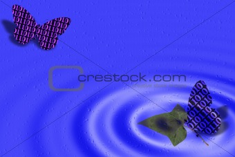 Stock Image with Water Ripples and Binary Code Butterflies