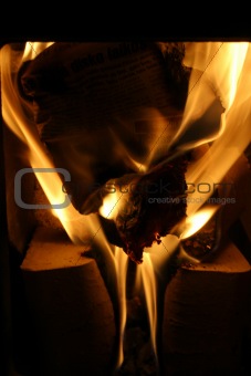 Burning paper and firewood