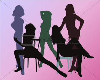 Girls dancing with chairs - vector