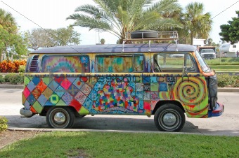 Hippie van with graffiti
