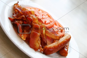 Breakfast Series - Sausages, bacon and tomatoes