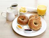 Breakfast Series - Bagels, toast, butter and orange juice