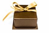 Brown gift box with gold ribbon