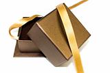 Open gift box with gold ribbon