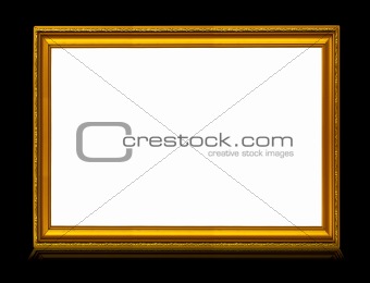 golden frame with reflection isolated on deep black 