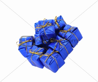 group of blue gifts on white background