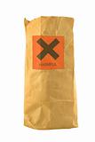 brown paper bag with harmful sign