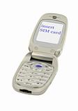 mobile phone with INSERT SIM CARD text