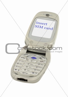 mobile phone with INSERT SIM CARD text
