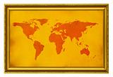 world map in golden frame