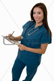 Friendly nurse with chart