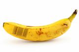 ripe banana with bar code